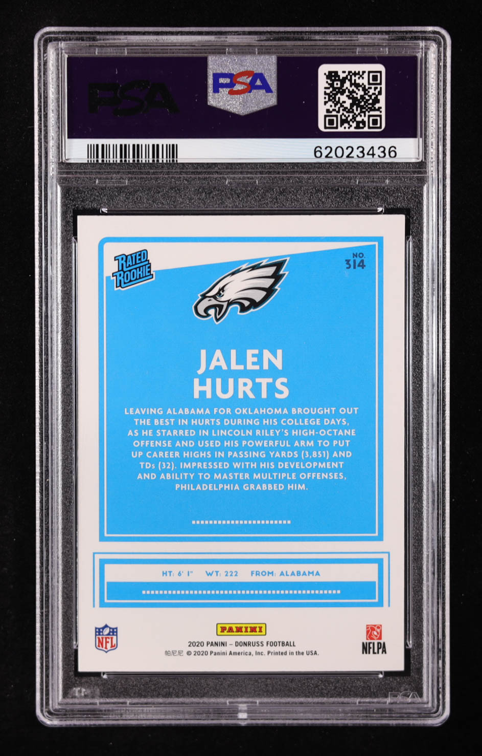 Jalen Hurts 2020 Donruss Optic Canvas #314 RR RC (PSA 10) at PristineAuction.com Jalen Hurts 2020 Donruss Optic Canvas #314 RR RC (PSA 10) at PristineAuction.com