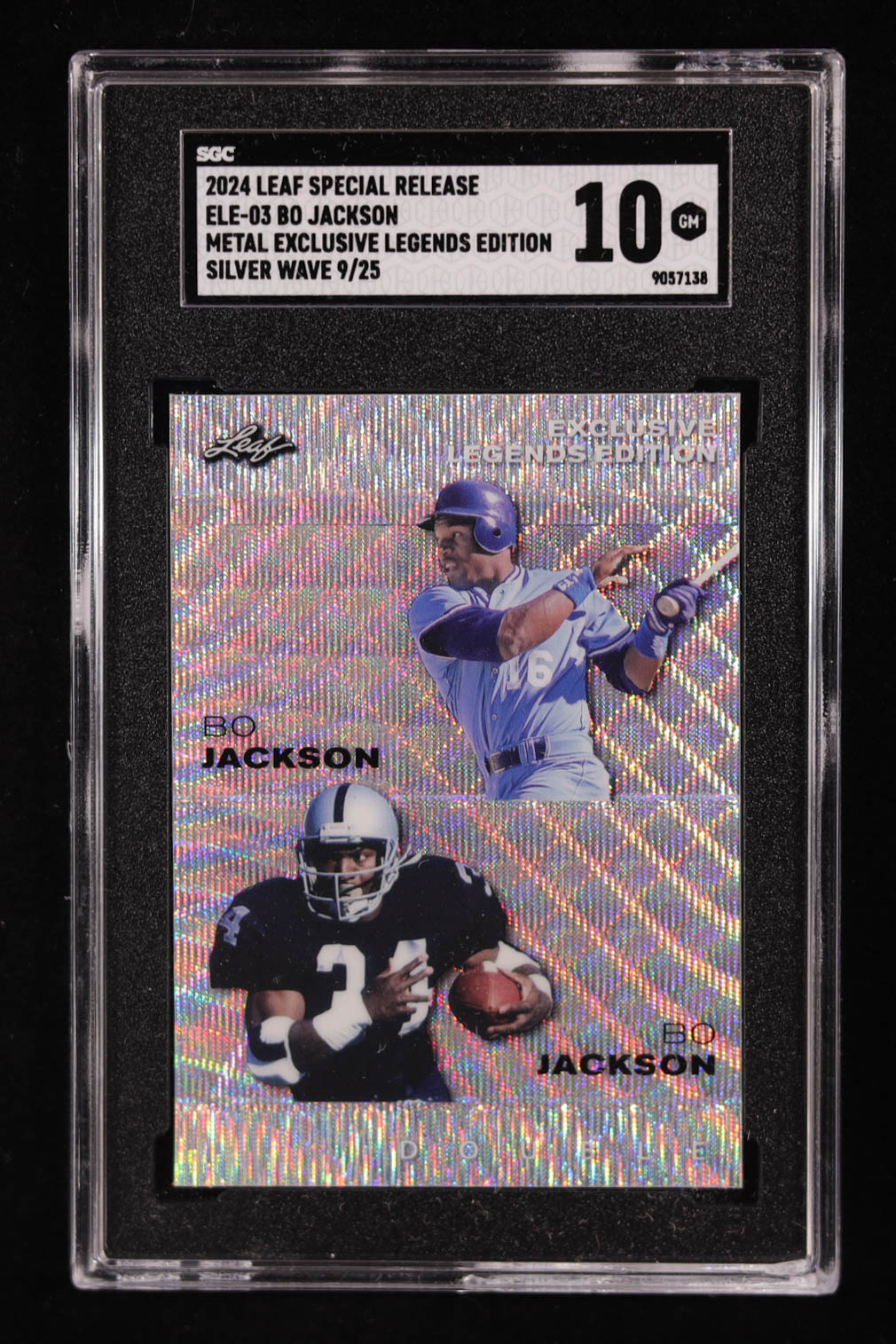 Bo Jackson 2024 Leaf Special Release Metal Exclusive Legends Edition Silver Wave #ELE03 #9/25 (SGC 10) at PristineAuction.com Bo Jackson 2024 Leaf Special Release Metal Exclusive Legends Edition Silver Wave #ELE03 #9/25 (SGC 10) at PristineAuction.com