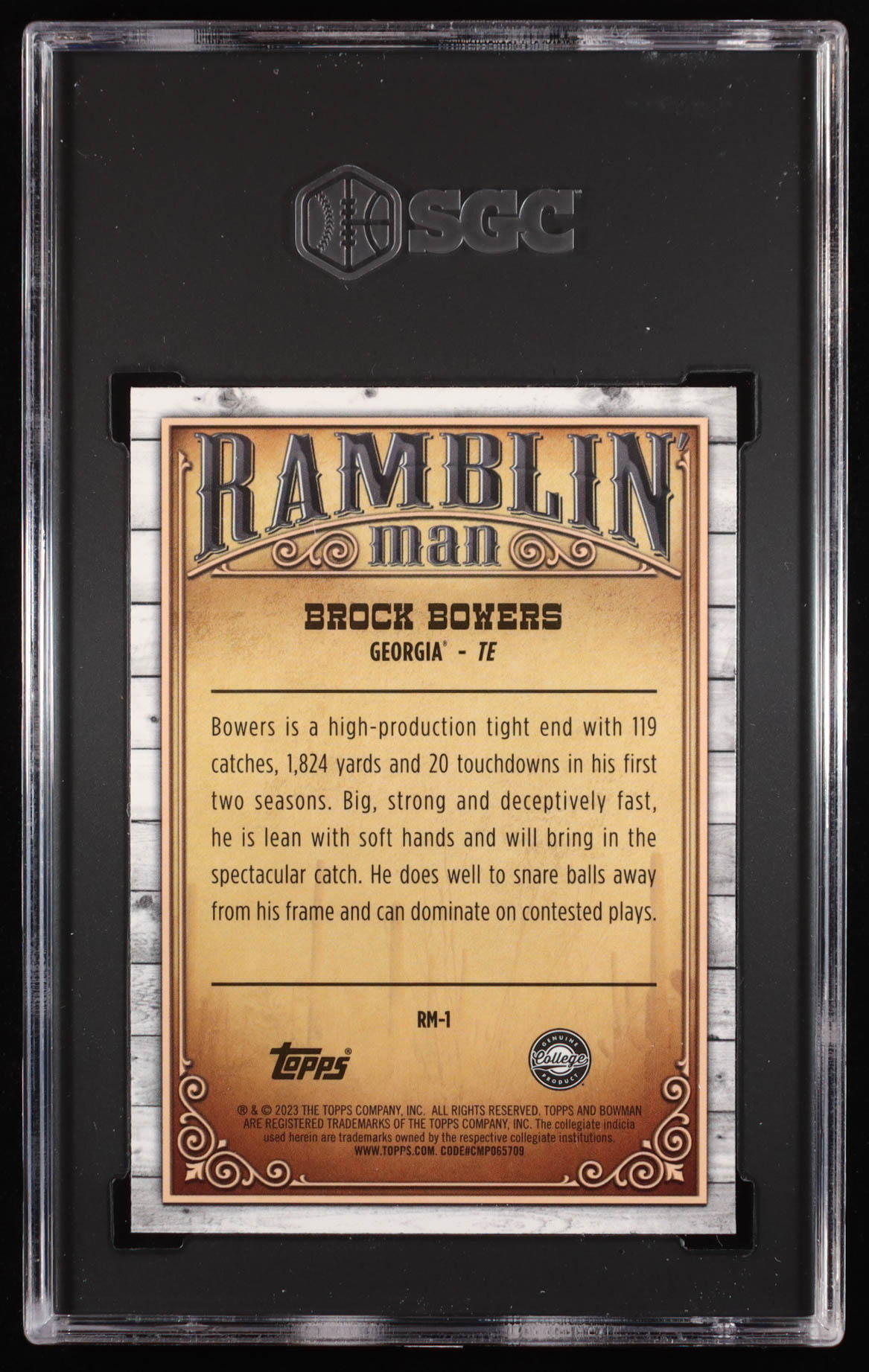 Brock Bowers 2023 Bowman U Chrome Ramblin' Man #1 (SGC 10) at PristineAuction.com Brock Bowers 2023 Bowman U Chrome Ramblin' Man #1 (SGC 10) at PristineAuction.com