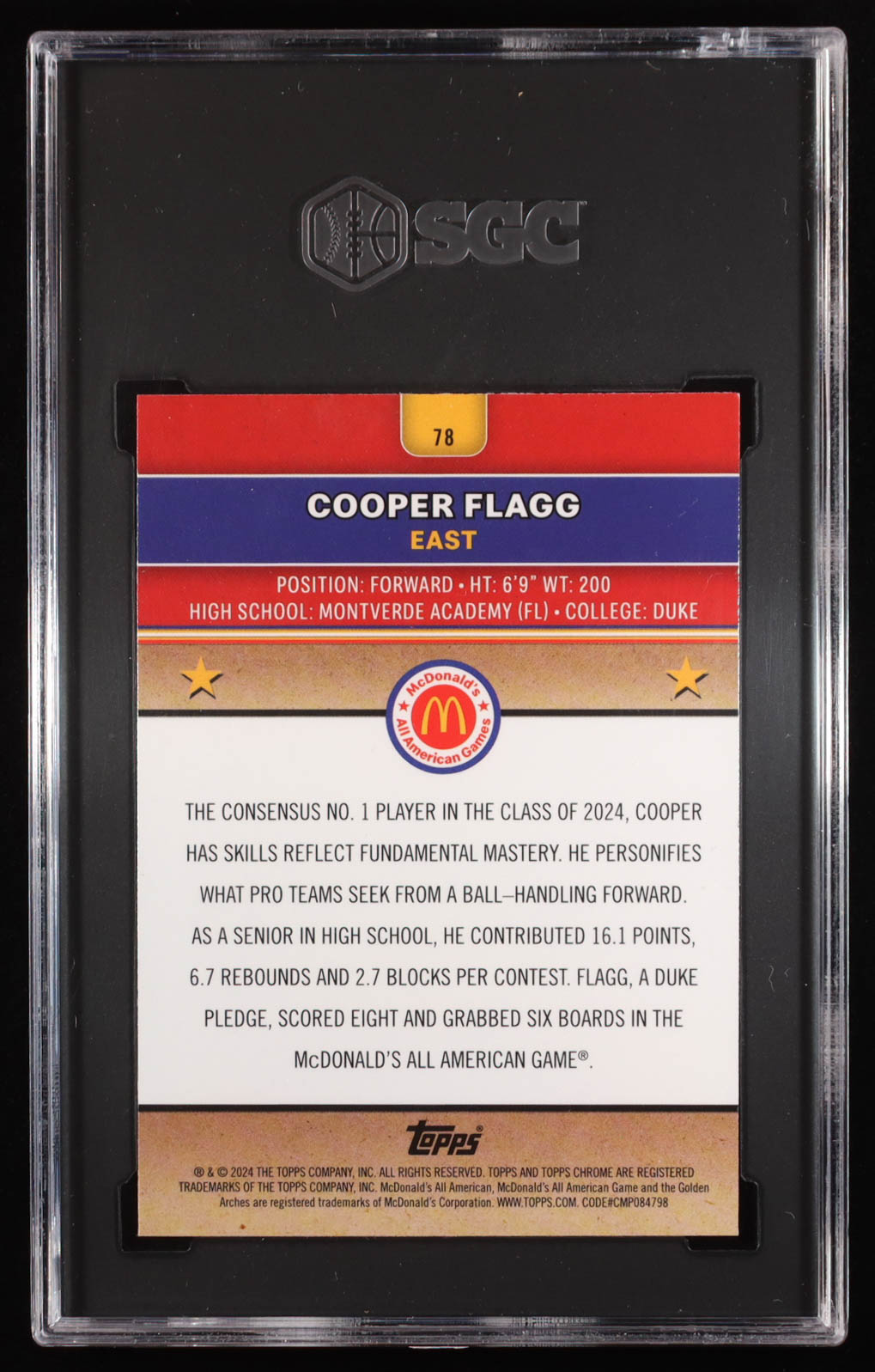 thumbnail image 2 of 2024 Topps Chrome Cooper Flagg McDonald’s All American Rookie Card #78 – Graded 10 2 of 3