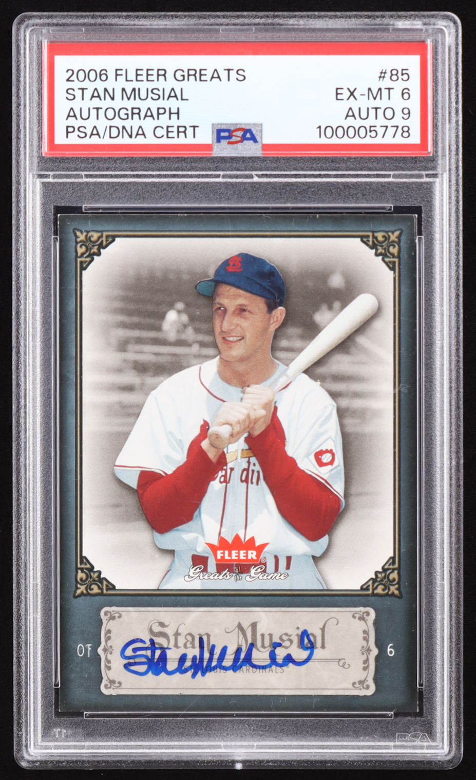 Stan Musial 2006 Greats of the Game Autographs T2 #85 (PSA 6 | Auto Grade PSA 9) at PristineAuction.com Stan Musial 2006 Greats of the Game Autographs T2 #85 (PSA 6 | Auto Grade PSA 9) at PristineAuction.com