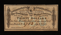 1864 $30 Confederate States of America CSA Bank Note Bond at PristineAuction.com