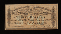 1864 $30 Confederate States of America CSA Bank Note Bond at PristineAuction.com