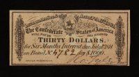 1864 $30 Confederate States of America CSA Bank Note Bond at PristineAuction.com