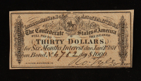 1864 $30 Confederate States of America CSA Bank Note Bond at PristineAuction.com