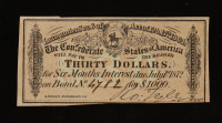 1864 $30 Confederate States of America CSA Bank Note Bond at PristineAuction.com