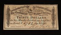 1864 $30 Confederate States of America CSA Bank Note Bond at PristineAuction.com