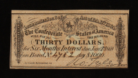 1864 $30 Confederate States of America CSA Bank Note Bond at PristineAuction.com