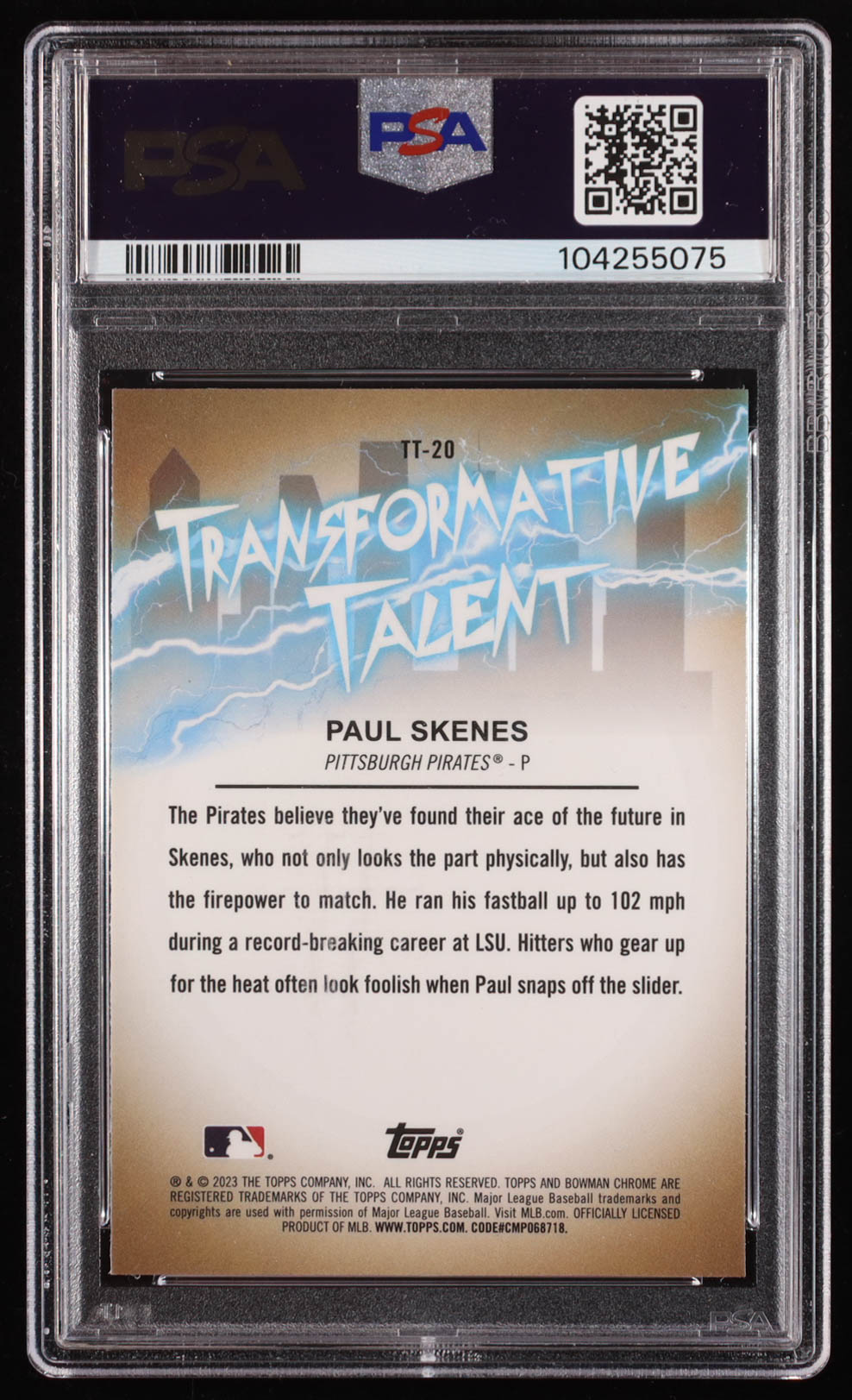Paul Skenes 2023 Bowman Chrome Draft Transformative Talent #TT20 RC (PSA 9) at PristineAuction.com Paul Skenes 2023 Bowman Chrome Draft Transformative Talent #TT20 RC (PSA 9) at PristineAuction.com