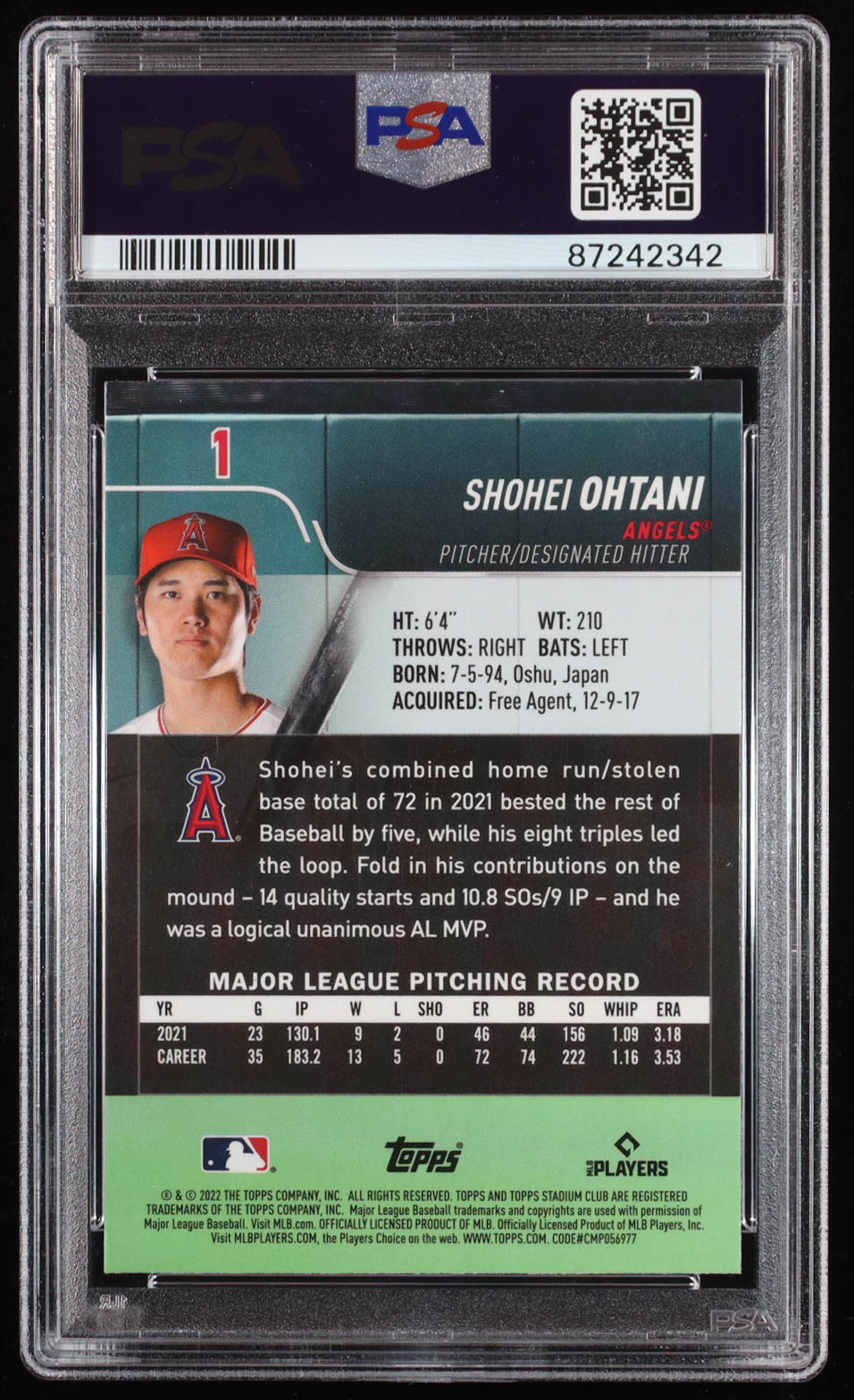 Shohei Ohtani 2022 Stadium Club Chrome X-Fractors #1 (PSA 10) at PristineAuction.com Shohei Ohtani 2022 Stadium Club Chrome X-Fractors #1 (PSA 10) at PristineAuction.com