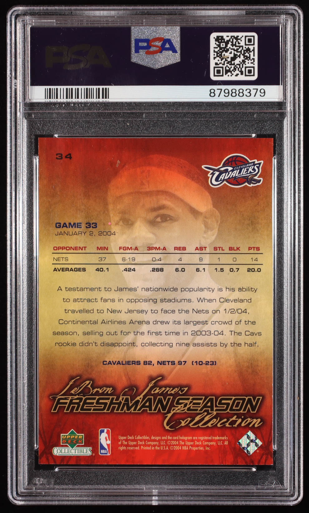 LeBron James 2004 Upper Deck LeBron James Freshman Season #34 (PSA 9) at PristineAuction.com LeBron James 2004 Upper Deck LeBron James Freshman Season #34 (PSA 9) at PristineAuction.com