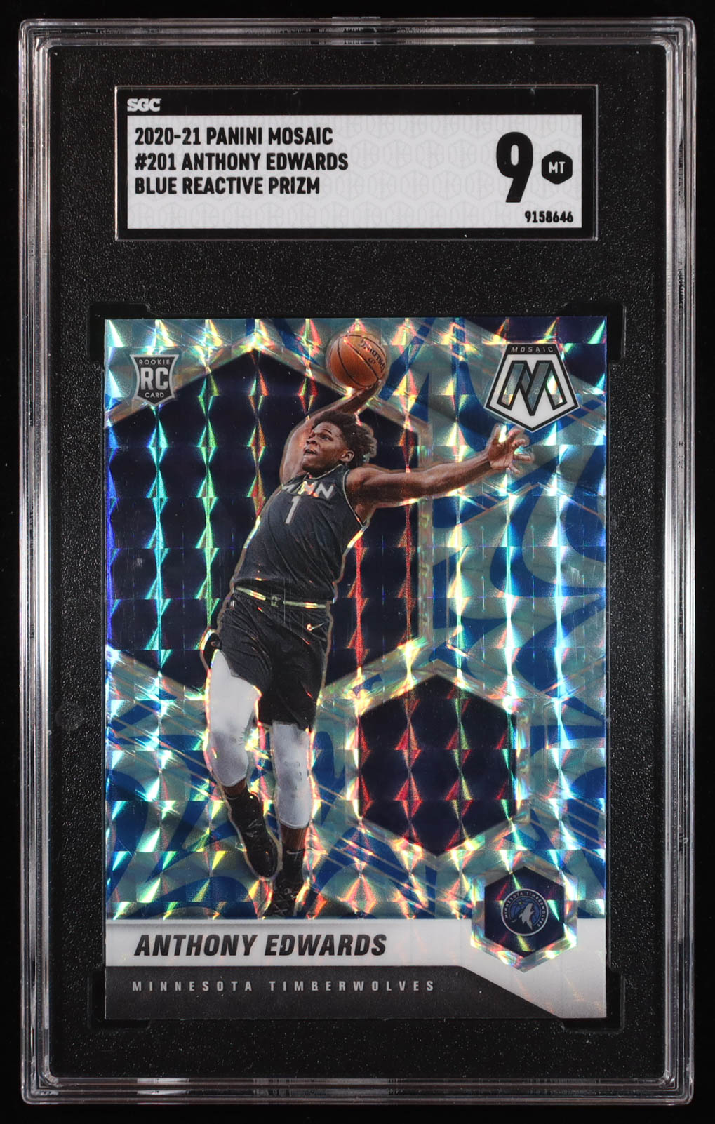 Anthony Edwards 2020-21 Panini Mosaic Mosaic Reactive Blue #201 RC (SGC 9) at PristineAuction.com Anthony Edwards 2020-21 Panini Mosaic Mosaic Reactive Blue #201 RC (SGC 9) at PristineAuction.com