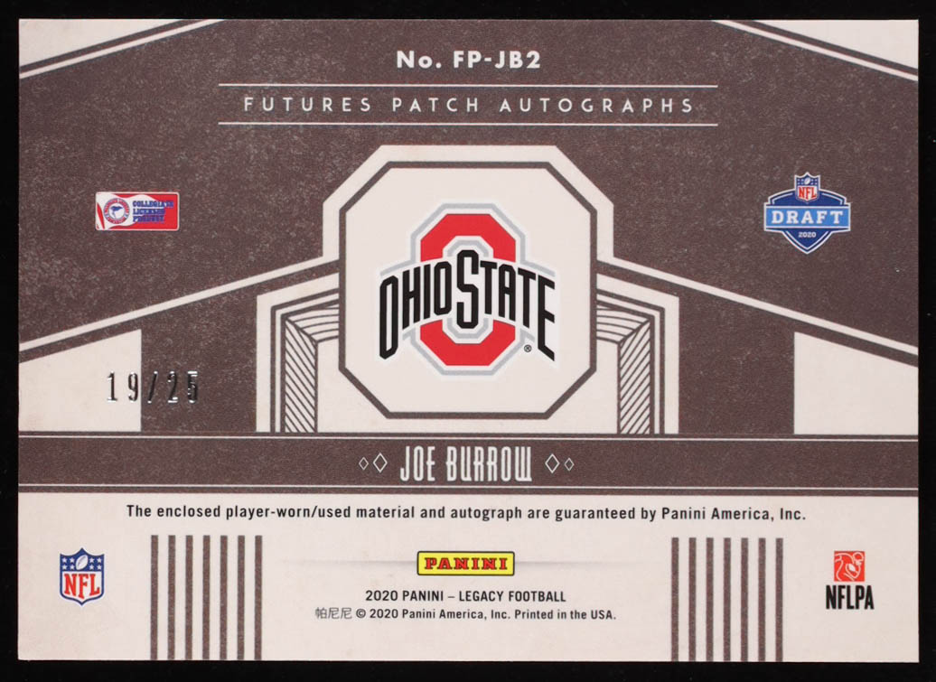 Joe Burrow 2020 Panini Legacy Futures Patch Autographs #2 #19/25 RC at PristineAuction.com Joe Burrow 2020 Panini Legacy Futures Patch Autographs #2 #19/25 RC at PristineAuction.com