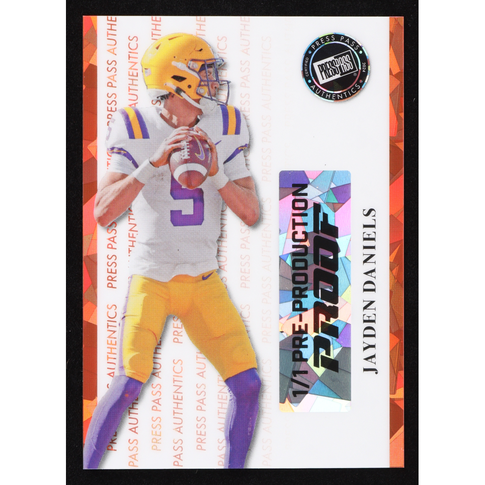 Jayden Daniels 2024 Press Pass Pre-Production Proof Crystal Orange RC #1/1 at PristineAuction.com