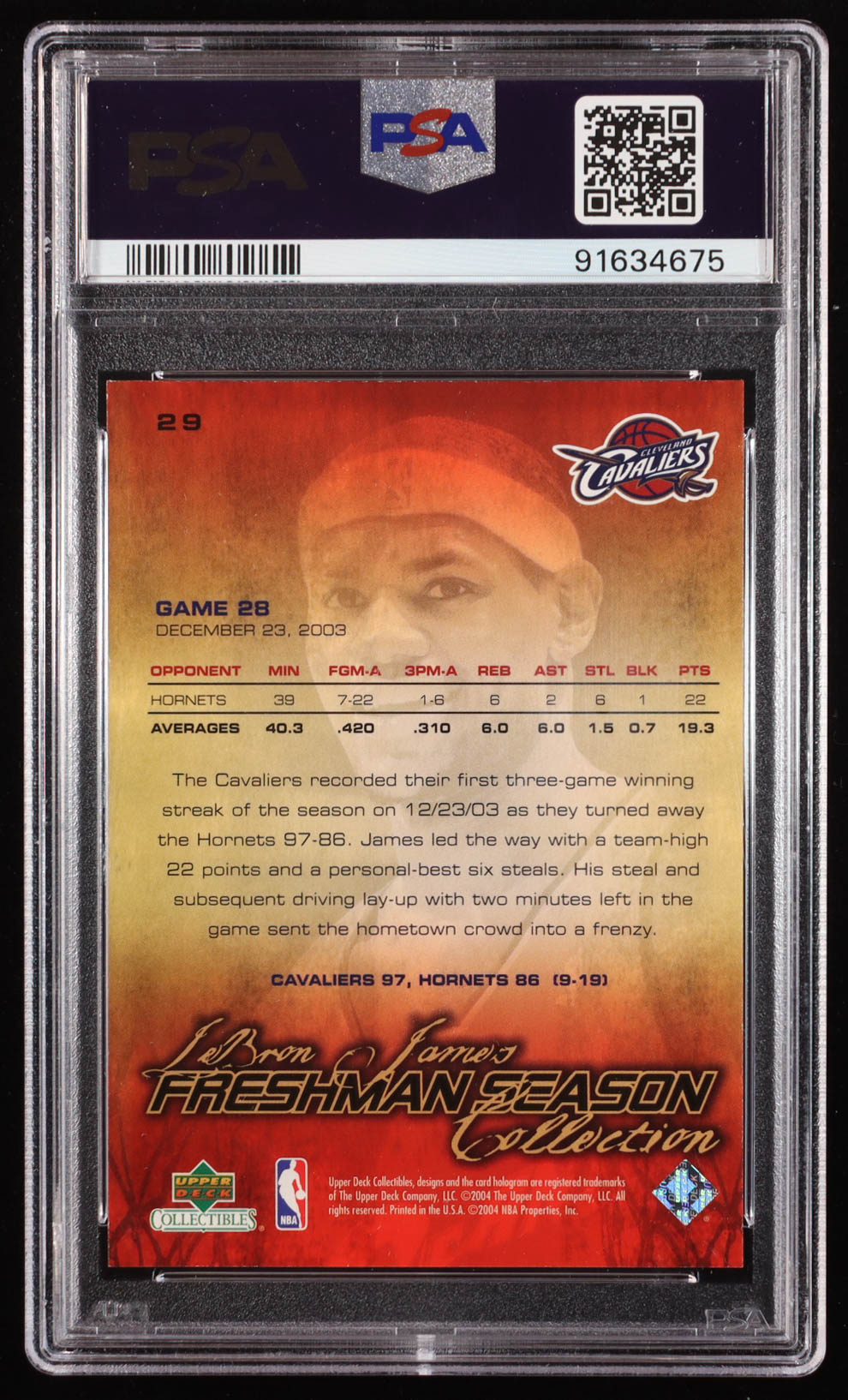LeBron James 2004 Upper Deck LeBron James Freshman Season #29 (PSA 9) at PristineAuction.com LeBron James 2004 Upper Deck LeBron James Freshman Season #29 (PSA 9) at PristineAuction.com