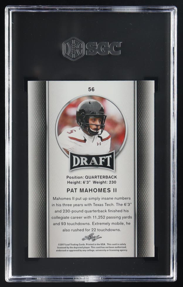 Pat Mahomes II 2017 Leaf Draft #56 RC (SGC 9.5) at PristineAuction.com Pat Mahomes II 2017 Leaf Draft #56 RC (SGC 9.5) at PristineAuction.com
