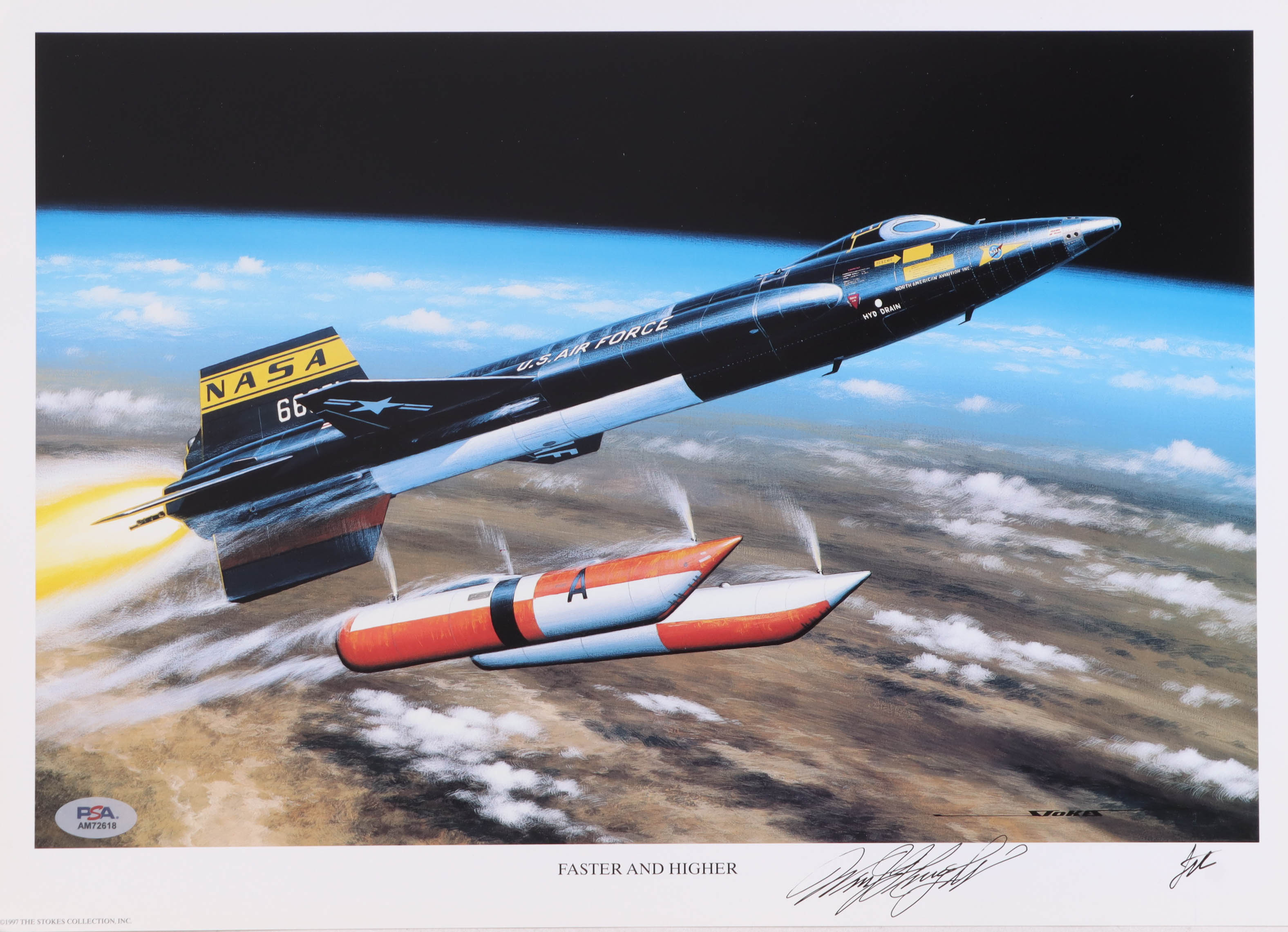 William Knight Signed "Faster and Higher" 11x16 Lithograph (PSA) X-15 Pilot Legendary Test Pilot at PristineAuction.com William Knight Signed "Faster and Higher" 11x16 Lithograph (PSA) X-15 Pilot Legendary Test Pilot at PristineAuction.com