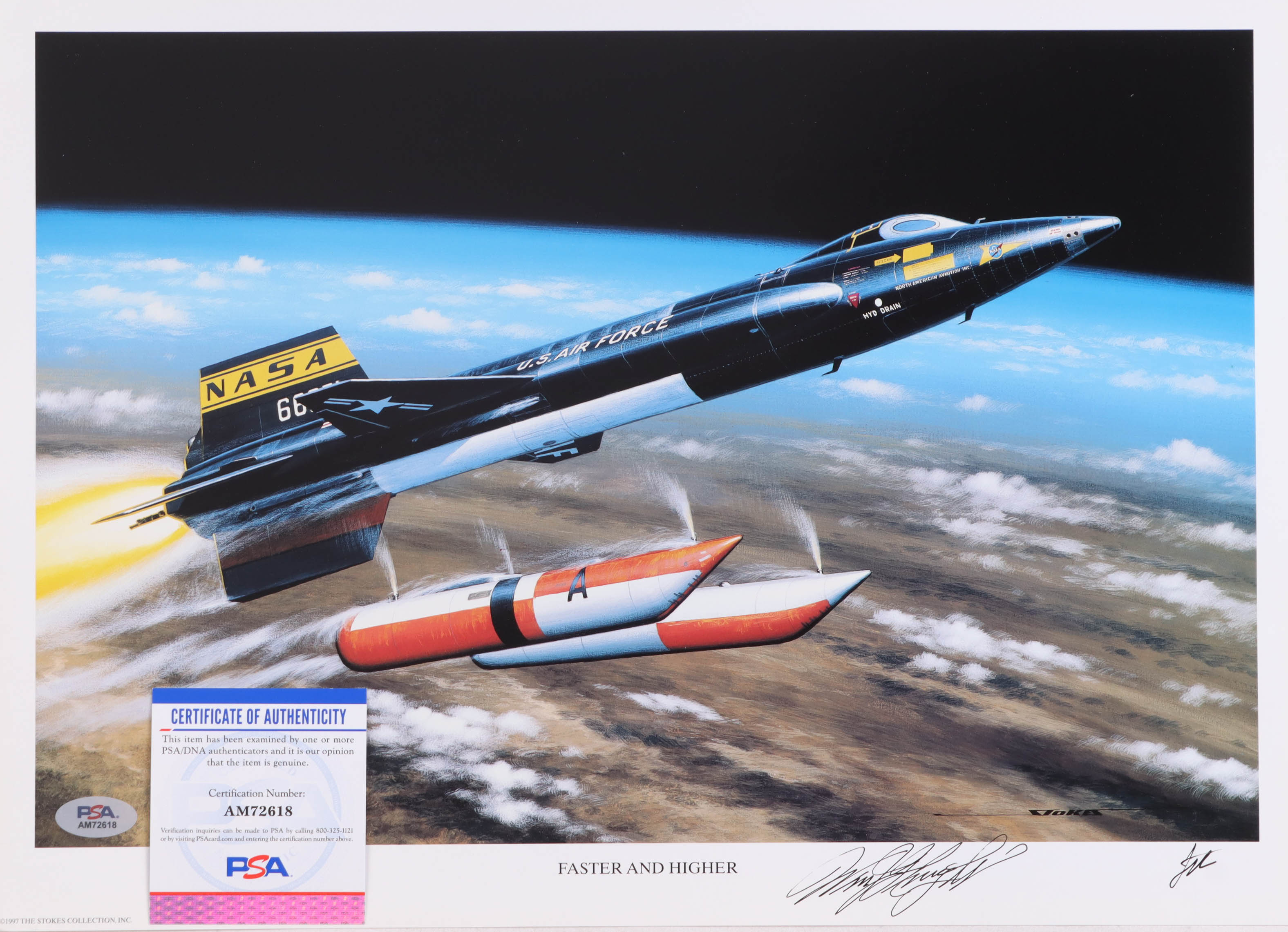 William Knight Signed "Faster and Higher" 11x16 Lithograph (PSA) X-15 Pilot Legendary Test Pilot at PristineAuction.com William Knight Signed "Faster and Higher" 11x16 Lithograph (PSA) X-15 Pilot Legendary Test Pilot at PristineAuction.com