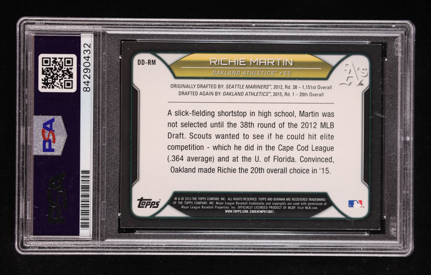 Richie Martin Signed 2015 Topps Bowman Draft Dividends #DDRM (PSA) at PristineAuction.com Richie Martin Signed 2015 Topps Bowman Draft Dividends #DDRM (PSA) at PristineAuction.com