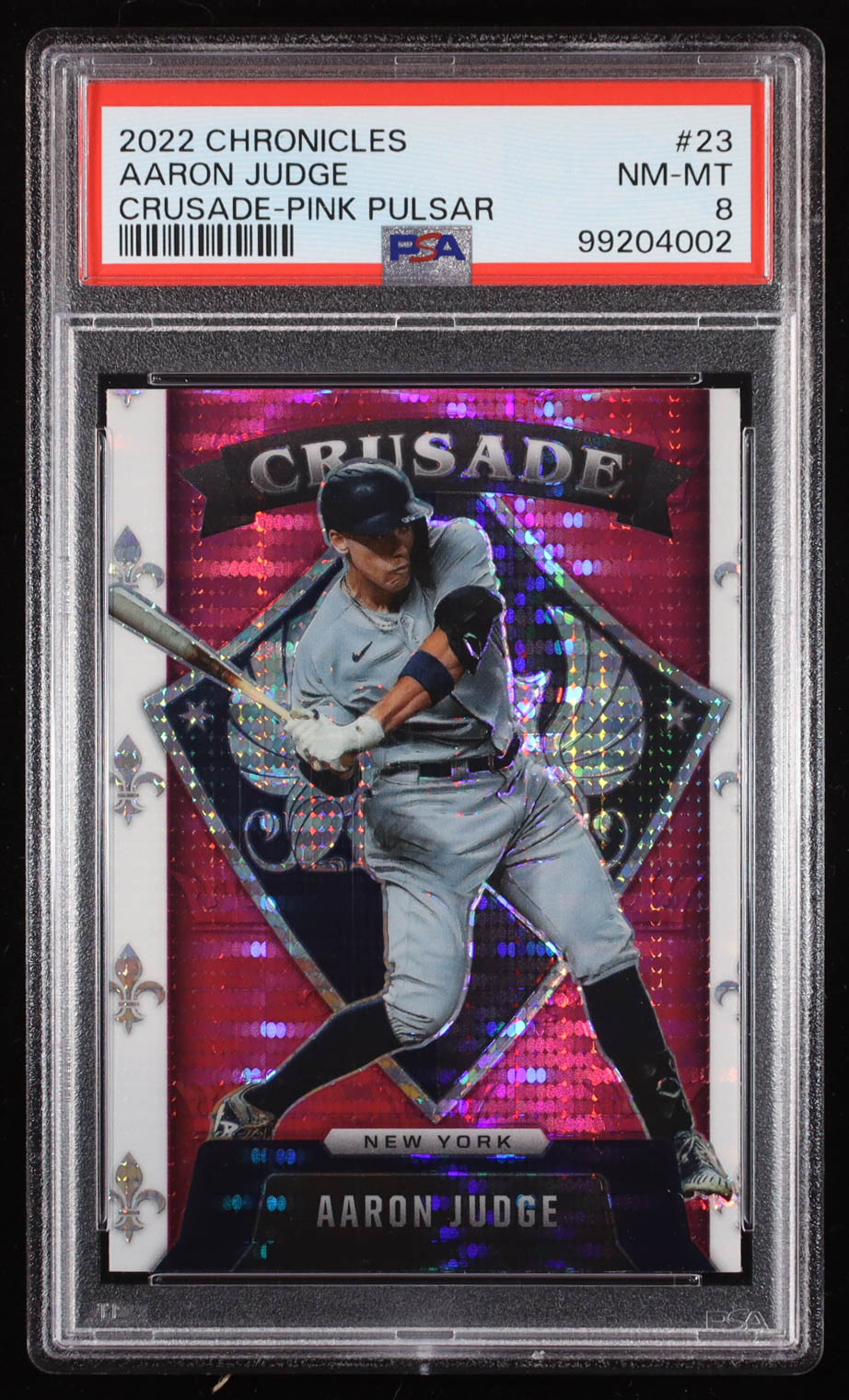 Aaron Judge 2022 Panini Chronicles Crusade Pink Pulsar #23 (PSA 8) at PristineAuction.com Aaron Judge 2022 Panini Chronicles Crusade Pink Pulsar #23 (PSA 8) at PristineAuction.com