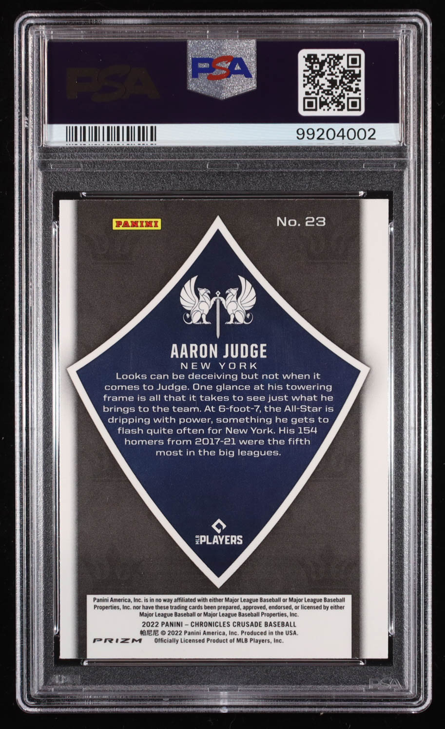 Aaron Judge 2022 Panini Chronicles Crusade Pink Pulsar #23 (PSA 8) at PristineAuction.com Aaron Judge 2022 Panini Chronicles Crusade Pink Pulsar #23 (PSA 8) at PristineAuction.com