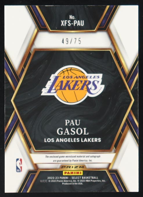 Pau Gasol Signed 2022-23 Select X-Factor Memorabilia Signatures Purple #20 #49/75 at PristineAuction.com Pau Gasol Signed 2022-23 Select X-Factor Memorabilia Signatures Purple #20 #49/75 at PristineAuction.com