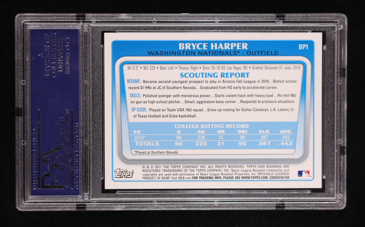 Bryce Harper 2011 Bowman Prospects Autograph #BP1 RC (PSA Auto Grade 10) at PristineAuction.com Bryce Harper 2011 Bowman Prospects Autograph #BP1 RC (PSA Auto Grade 10) at PristineAuction.com