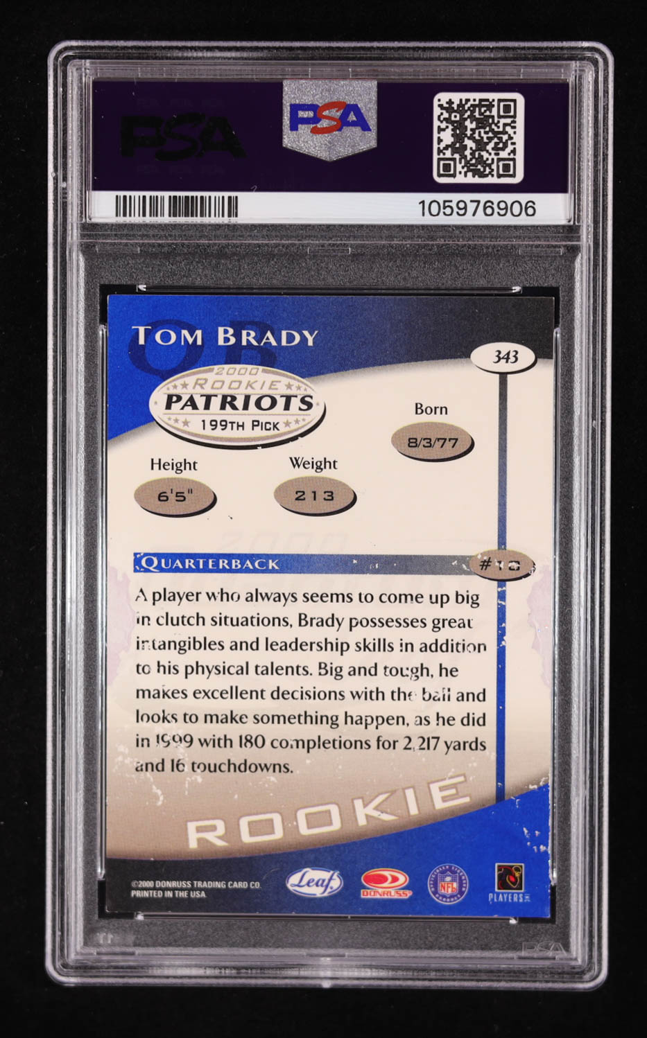 Tom Brady Signed 2000 Quantum Leaf #343 RC TB12 Collection (PSA Autograph Graded 10) at PristineAuction.com Tom Brady Signed 2000 Quantum Leaf #343 RC TB12 Collection (PSA Autograph Graded 10) at PristineAuction.com