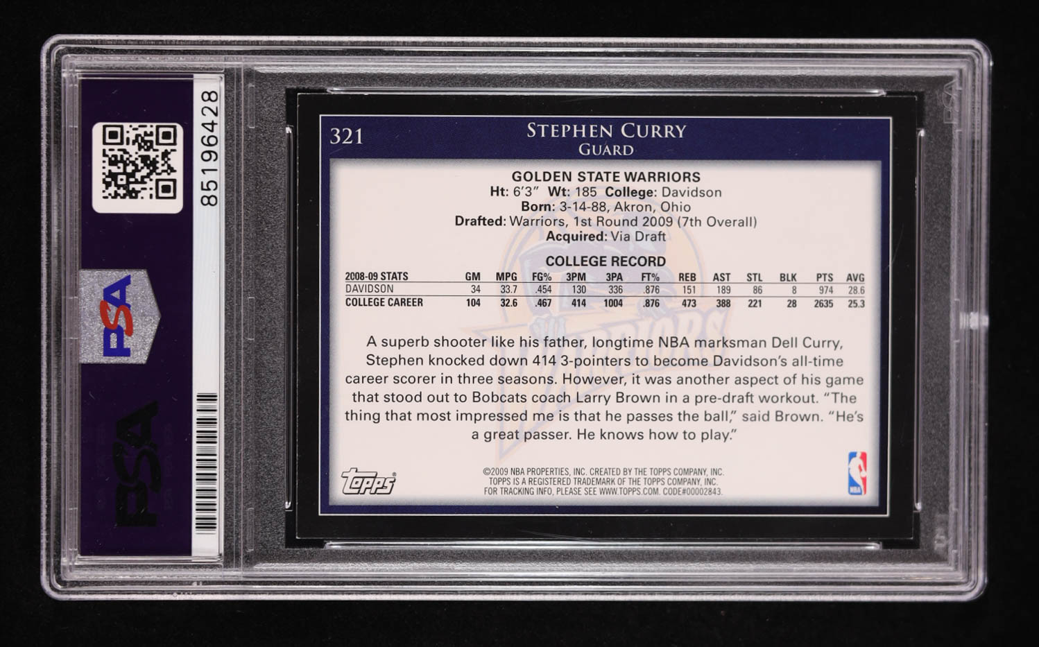 Stephen Curry Signed 2009-10 Topps #321 RC (PSA Autograph Graded 10) at PristineAuction.com Stephen Curry Signed 2009-10 Topps #321 RC (PSA Autograph Graded 10) at PristineAuction.com
