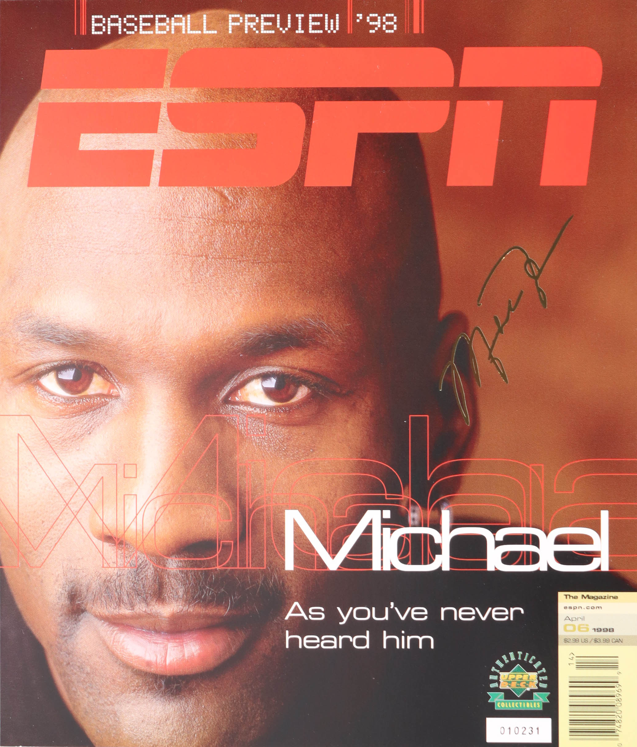 Michael Jordan 1998 Upper Deck ESPN The Magazine 10x12 Card at PristineAuction.com Michael Jordan 1998 Upper Deck ESPN The Magazine 10x12 Card at PristineAuction.com