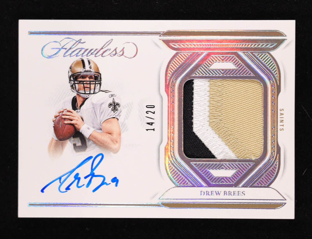 Drew Brees 2023 Panini Flawless Distinguished Patch Autographs Silver #16 #14/20 at PristineAuction.com Drew Brees 2023 Panini Flawless Distinguished Patch Autographs Silver #16 #14/20 at PristineAuction.com