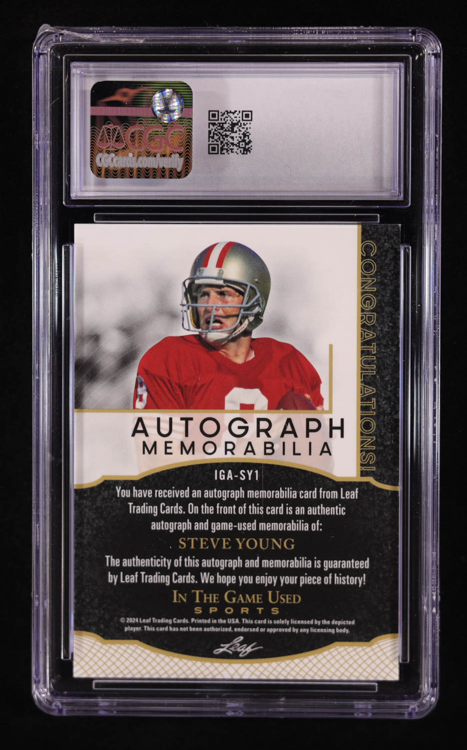 Steve Young 2024 Leaf In The Game Used Sports Autograph Memorabilia Bronze #IGASY1 #2/5 (CGC 9) at PristineAuction.com Steve Young 2024 Leaf In The Game Used Sports Autograph Memorabilia Bronze #IGASY1 #2/5 (CGC 9) at PristineAuction.com
