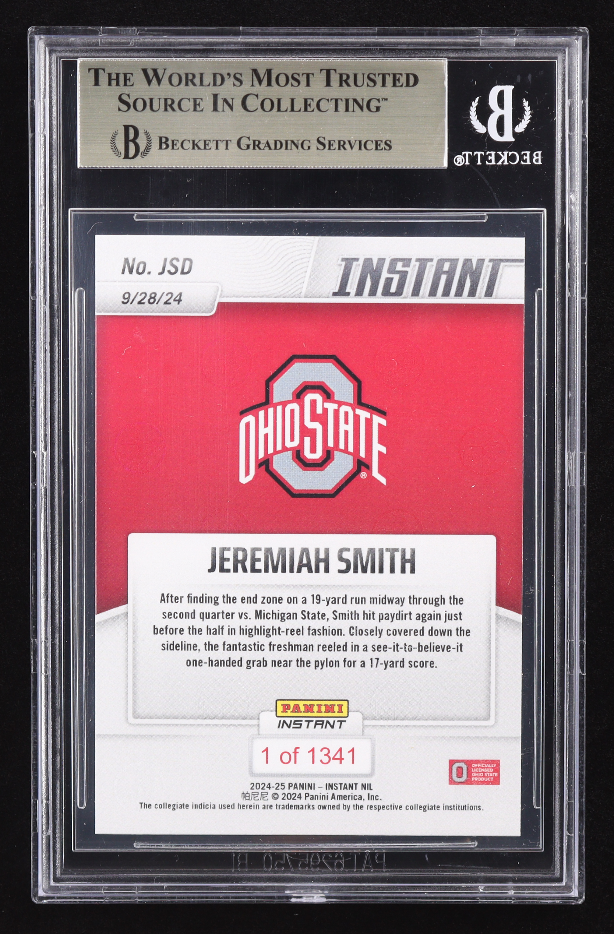 Jeremiah Smith 2024 Panini Instant NIL #JSD (Beckett 9.5) at PristineAuction.com Jeremiah Smith 2024 Panini Instant NIL #JSD (Beckett 9.5) at PristineAuction.com