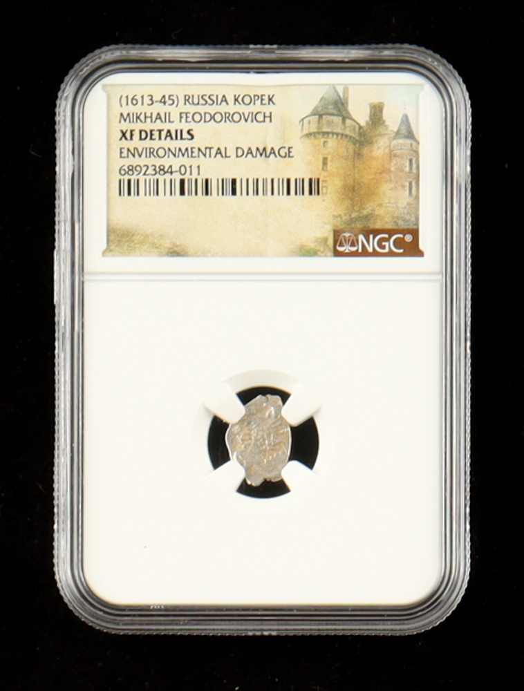 (1613-45) Russia Silver Kopek - Mikhail Feodorovich, The First Romanov Tsar (NGC XF Details) at PristineAuction.com (1613-45) Russia Silver Kopek - Mikhail Feodorovich, The First Romanov Tsar (NGC XF Details) at PristineAuction.com