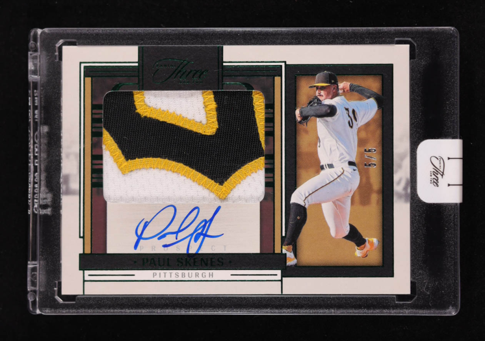Paul Skenes 2024 Panini Three and Two Prospect Jersey Autographs Emerald #PJAPS RC #5/5
