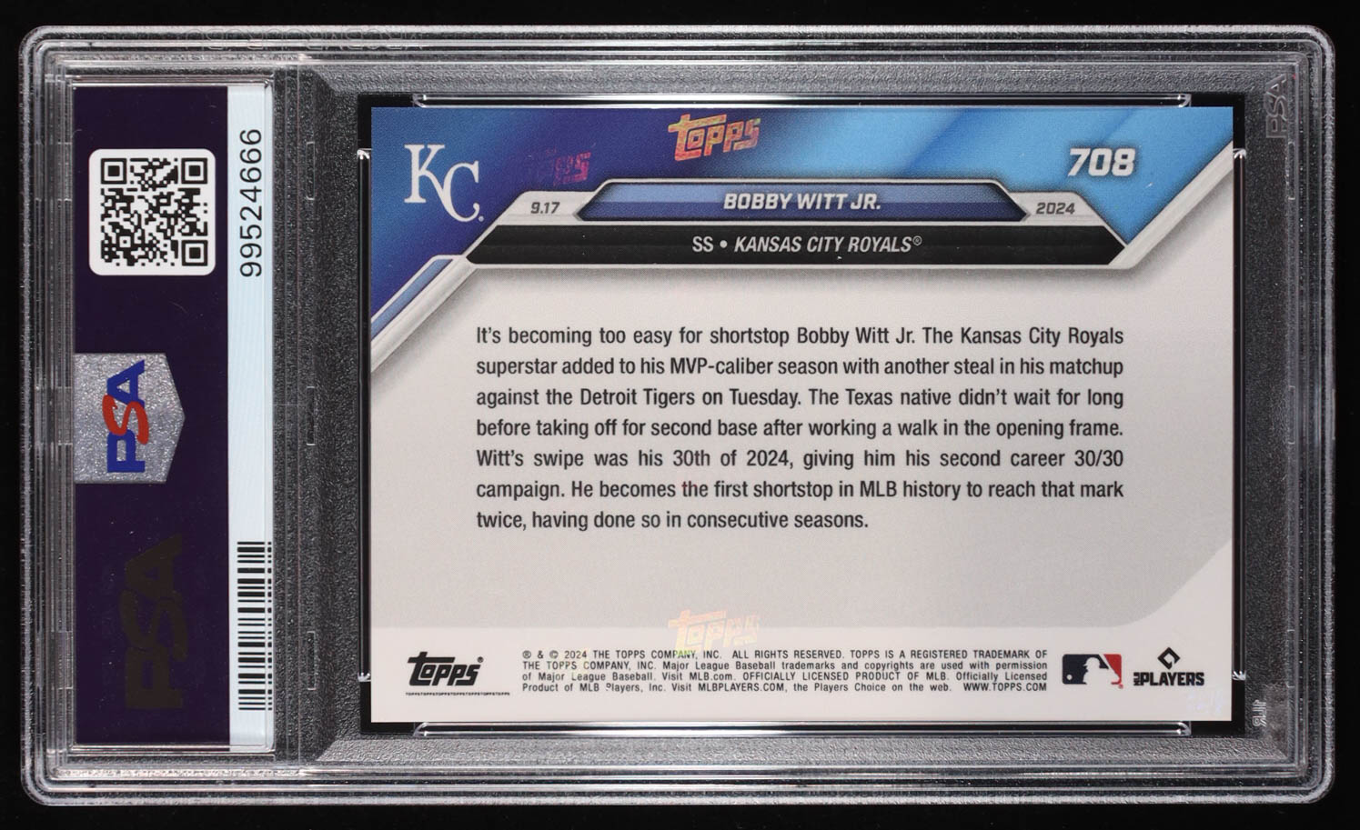 Bobby Witt Jr. 2024 Topps Now #708 RC (PSA 10) at PristineAuction.com Bobby Witt Jr. 2024 Topps Now #708 RC (PSA 10) at PristineAuction.com