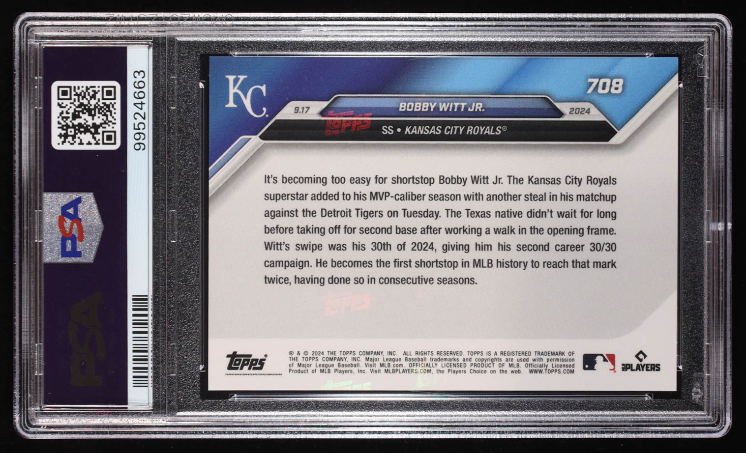 Bobby Witt Jr. 2024 Topps Now #708 RC (PSA 10) at PristineAuction.com Bobby Witt Jr. 2024 Topps Now #708 RC (PSA 10) at PristineAuction.com