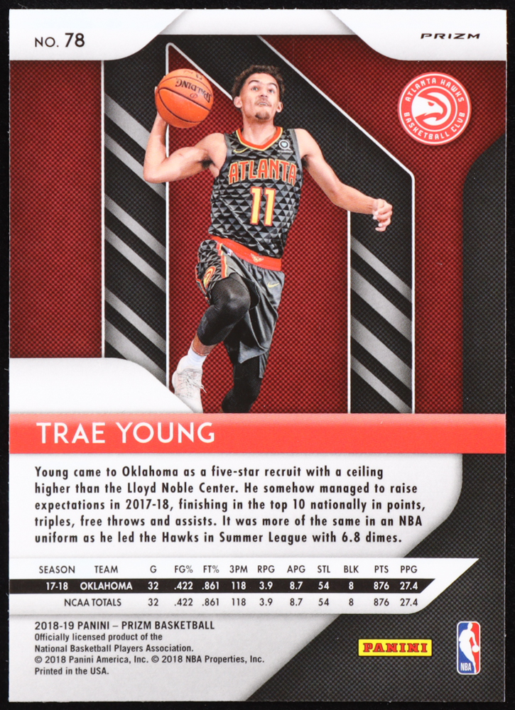 Trae Young 2018-19 Panini Prizm Prizms Red White and Blue #78 at PristineAuction.com Trae Young 2018-19 Panini Prizm Prizms Red White and Blue #78 at PristineAuction.com