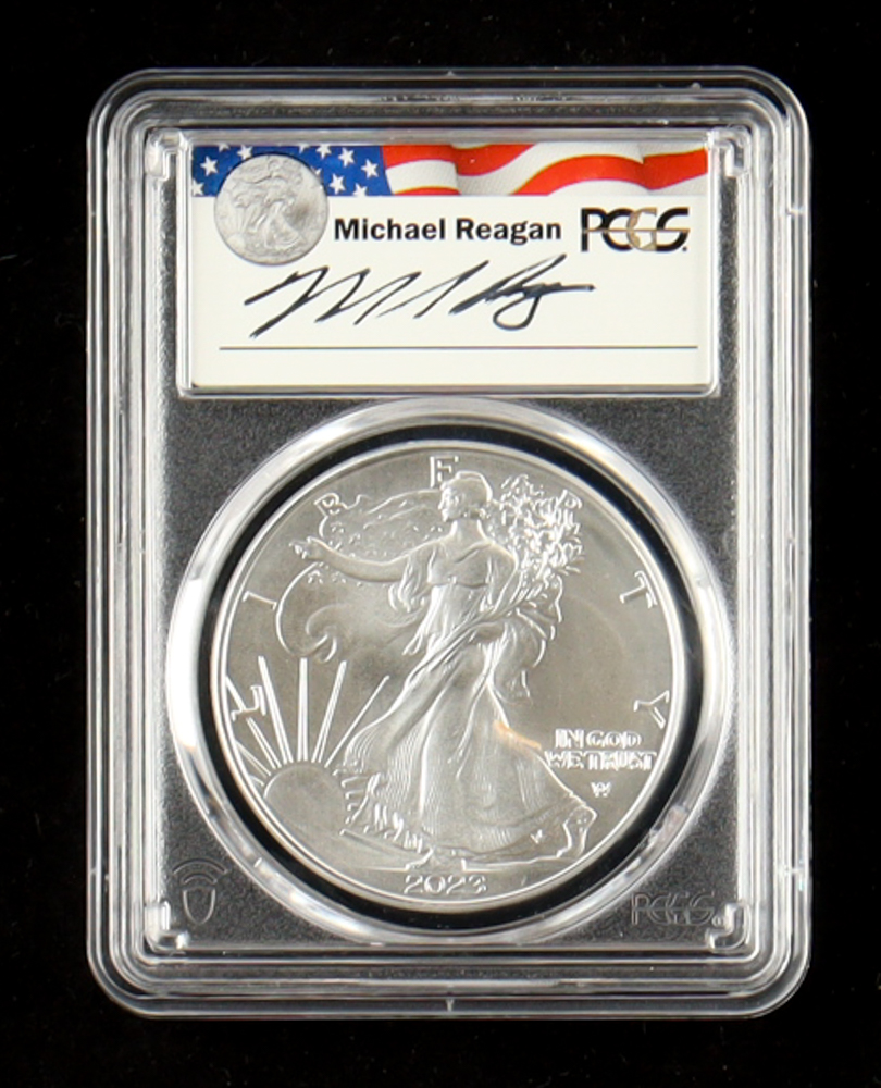 2023 American Silver Eagle, First Day of Issue - Reagan Legacy Series, Hand-Signed (PCGS MS70) at PristineAuction.com 2023 American Silver Eagle, First Day of Issue - Reagan Legacy Series, Hand-Signed (PCGS MS70) at PristineAuction.com