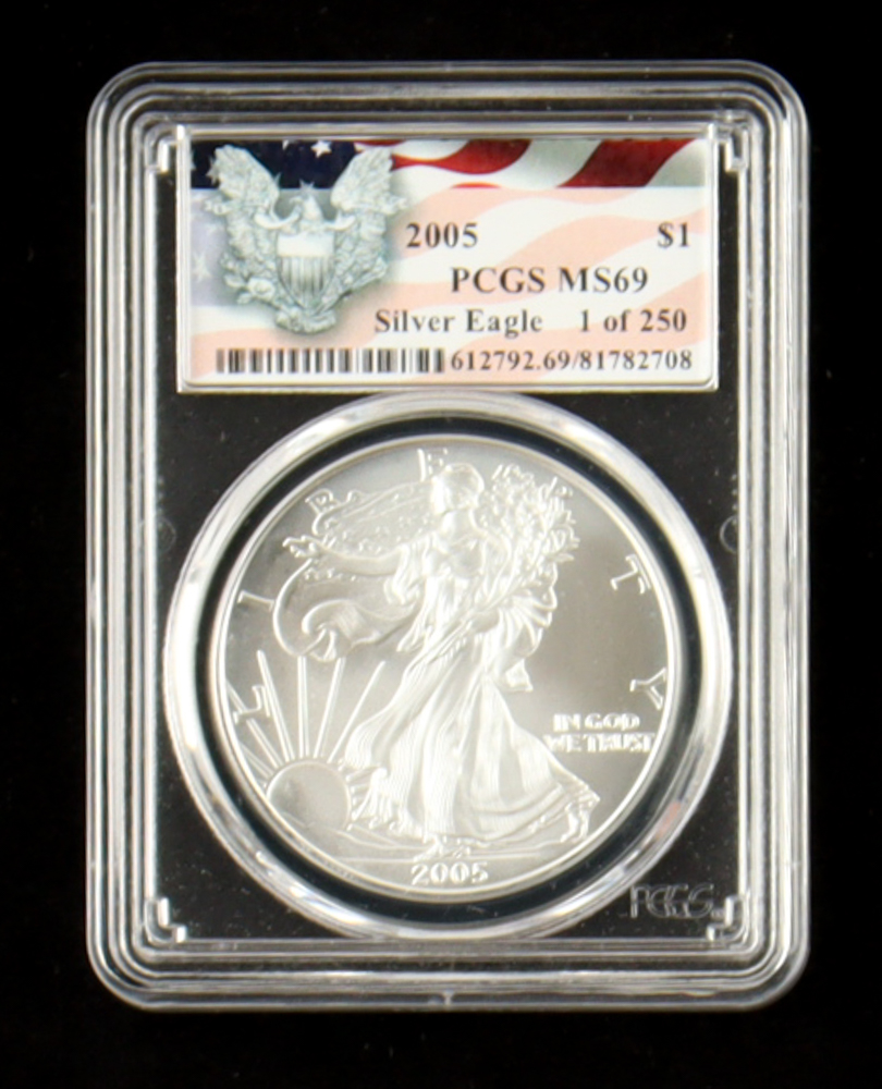 2005 American Silver Eagle - Number 1 of 250 (PCGS MS69) at PristineAuction.com 2005 American Silver Eagle - Number 1 of 250 (PCGS MS69) at PristineAuction.com