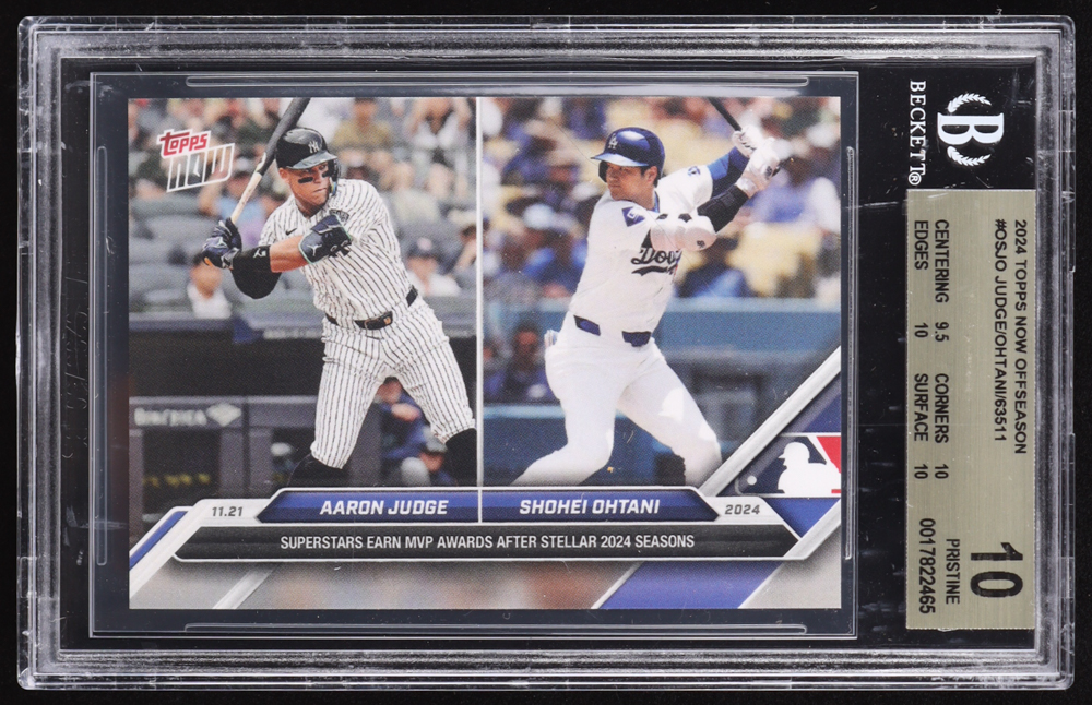 Aaron Judge / Shohei Ohtani 2024 Topps Now Offseason #OSJO (BGS 10) at PristineAuction.com Aaron Judge / Shohei Ohtani 2024 Topps Now Offseason #OSJO (BGS 10) at PristineAuction.com