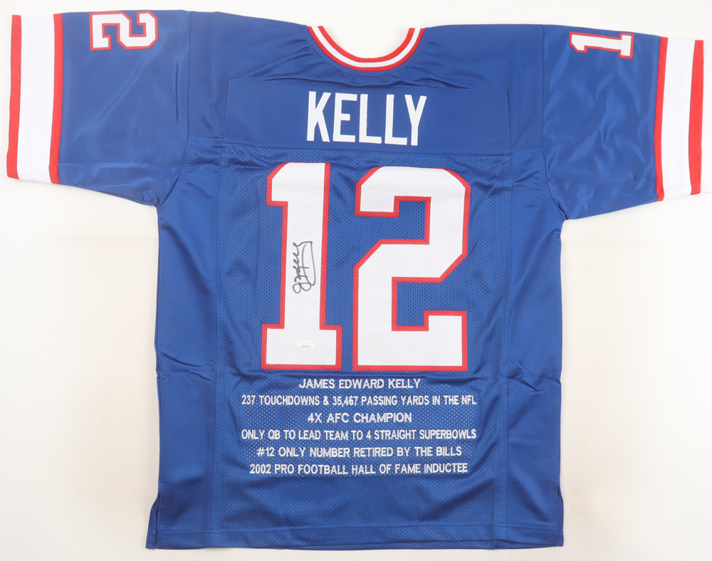 Jim Kelly Signed Career Highlight Stat Jersey (JSA) at PristineAuction.com Jim Kelly Signed Career Highlight Stat Jersey (JSA) at PristineAuction.com