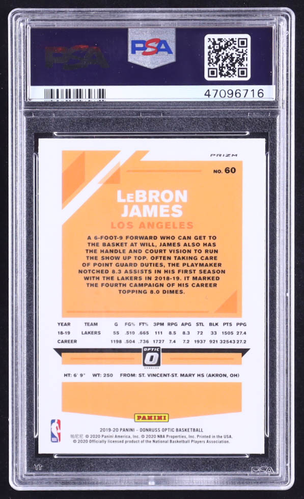 LeBron James 2019-20 Donruss Optic Holo #60 (PSA 10) at PristineAuction.com LeBron James 2019-20 Donruss Optic Holo #60 (PSA 10) at PristineAuction.com