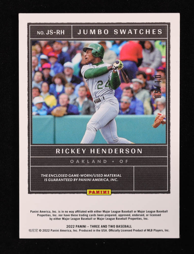 Rickey Henderson 2022 Panini Three and Two Jumbo Swatches Gold #45 #05/10 at PristineAuction.com Rickey Henderson 2022 Panini Three and Two Jumbo Swatches Gold #45 #05/10 at PristineAuction.com