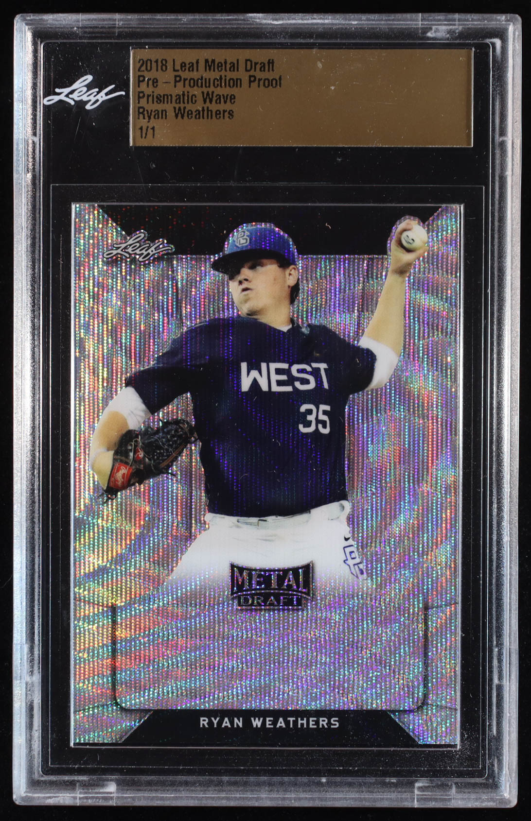 Ryan Weathers 2018 Leaf Metal Draft Pre-Production Proof Prismatic Wave RC #1/1 (Leaf) at PristineAuction.com Ryan Weathers 2018 Leaf Metal Draft Pre-Production Proof Prismatic Wave RC #1/1 (Leaf) at PristineAuction.com