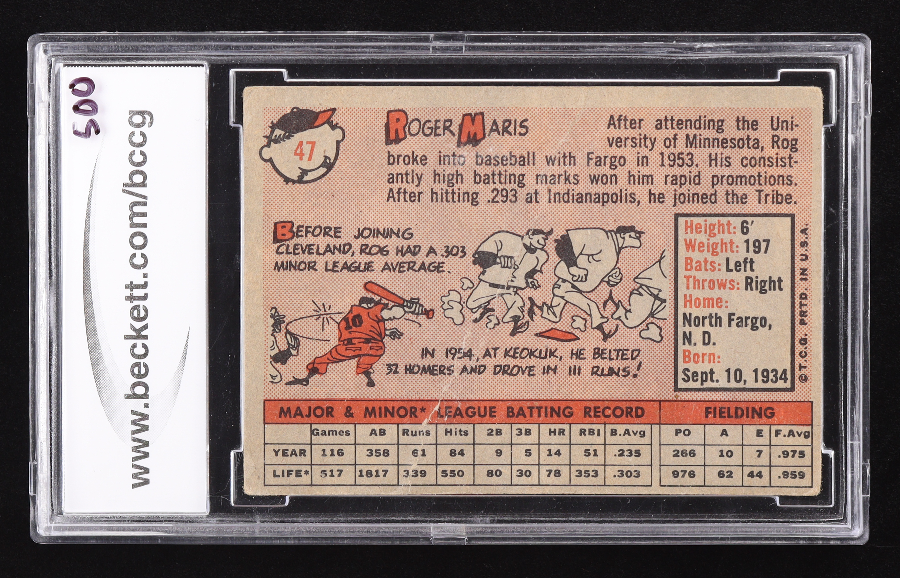 Roger Maris 1958 Topps #47 RC (BCCG 6) at PristineAuction.com Roger Maris 1958 Topps #47 RC (BCCG 6) at PristineAuction.com