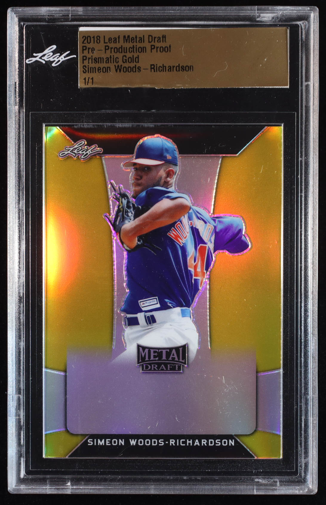 Simeon Woods Richardson 2018 Leaf Metal Draft Pre-Production Proof Prismatic Gold RC #1/1 (Leaf) at PristineAuction.com Simeon Woods Richardson 2018 Leaf Metal Draft Pre-Production Proof Prismatic Gold RC #1/1 (Leaf) at PristineAuction.com