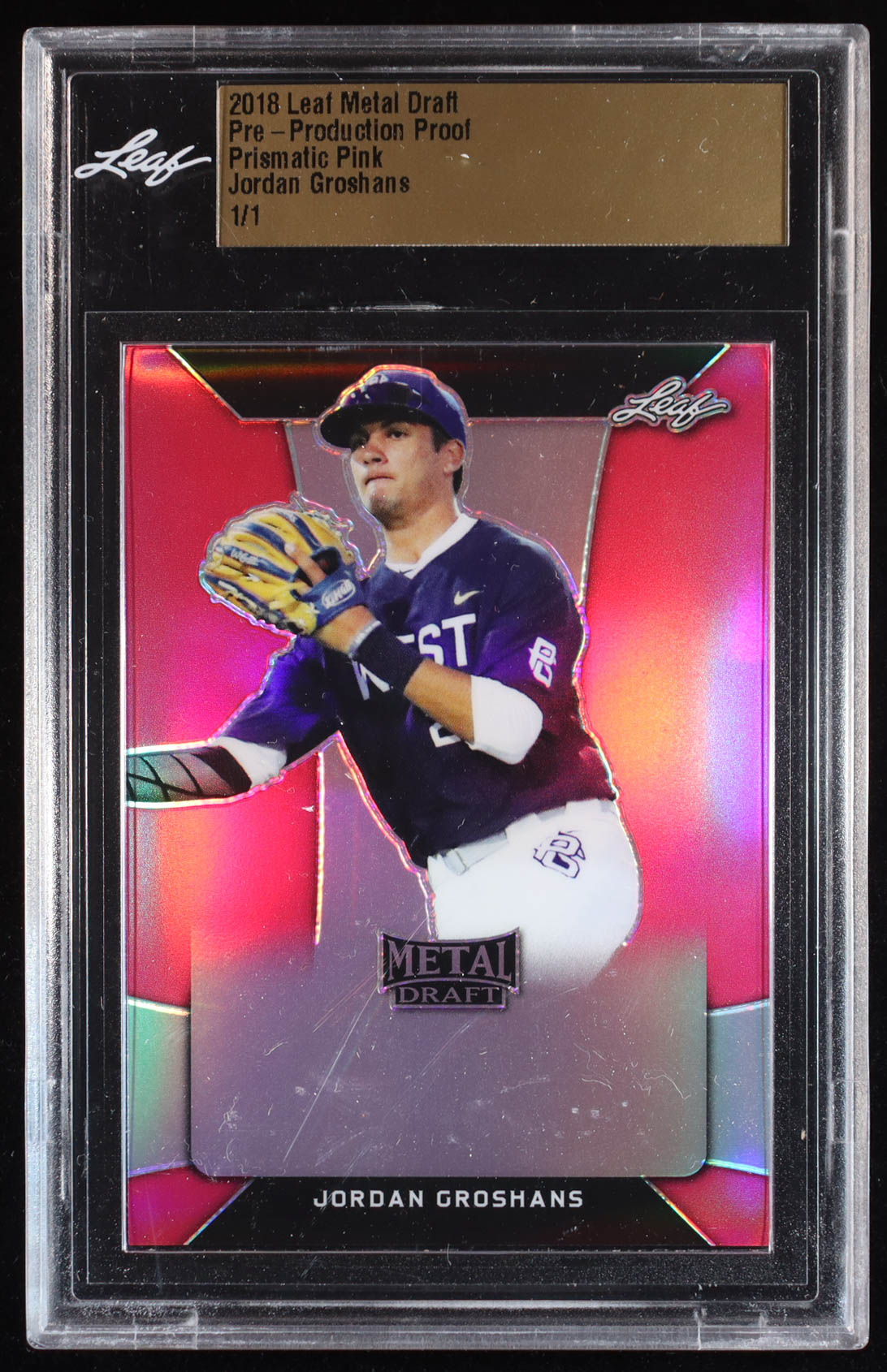 Jordan Groshans 2018 Leaf Metal Draft Pre-Production Proof Prismatic Pink RC #1/1 (Leaf) at PristineAuction.com Jordan Groshans 2018 Leaf Metal Draft Pre-Production Proof Prismatic Pink RC #1/1 (Leaf) at PristineAuction.com