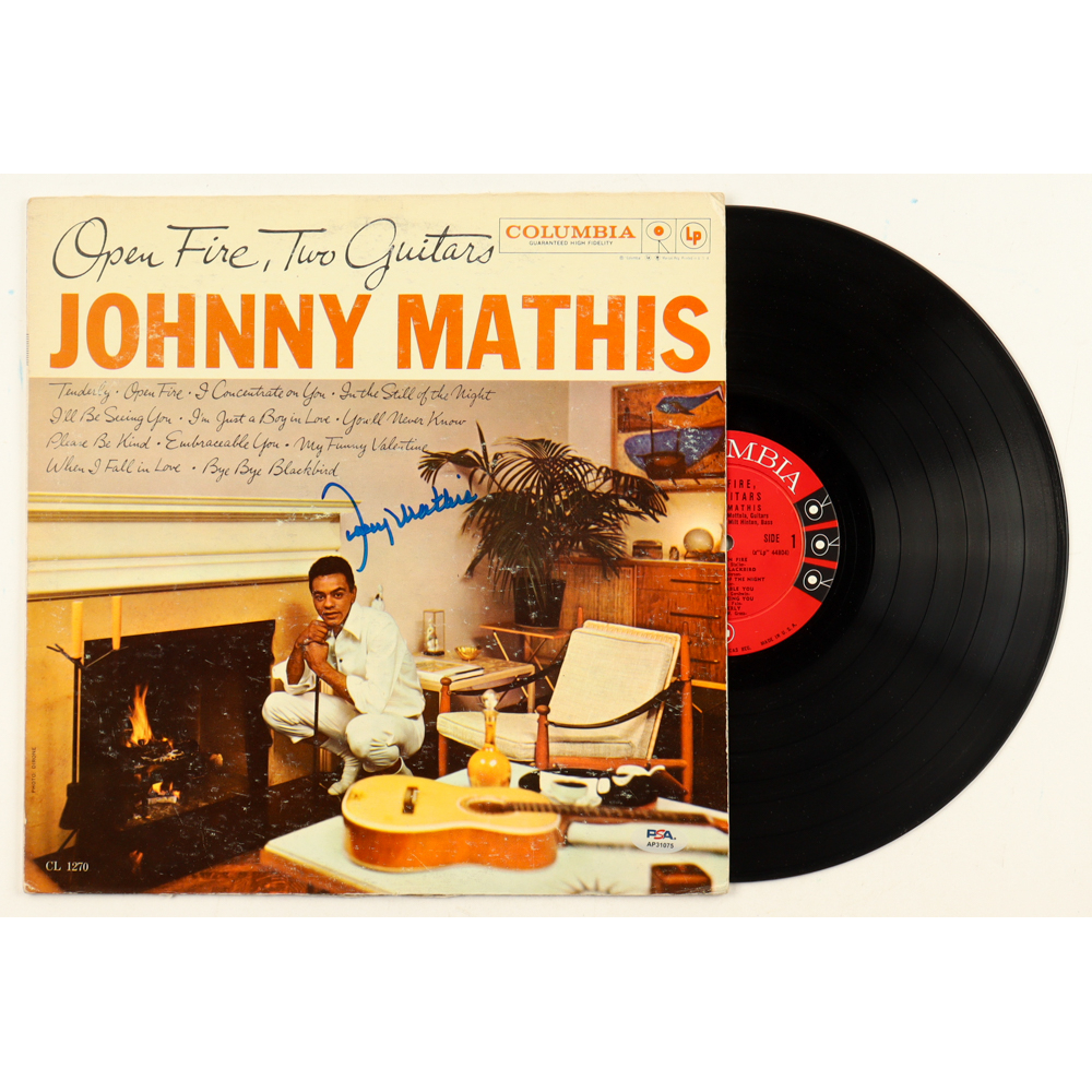 Johnny Mathis Signed "Open Fire, Two Guitars" Vinyl Record Album (PSA) at PristineAuction.com
