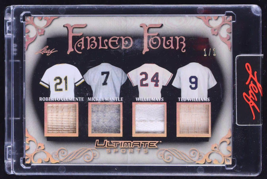 Roberto Clemente / Mickey Mantle / Willie Mays / Ted Williams 2024 Leaf Ultimate Sports Fabled Four Gold #FF4 #1/1 at PristineAuction.com Roberto Clemente / Mickey Mantle / Willie Mays / Ted Williams 2024 Leaf Ultimate Sports Fabled Four Gold #FF4 #1/1 at PristineAuction.com